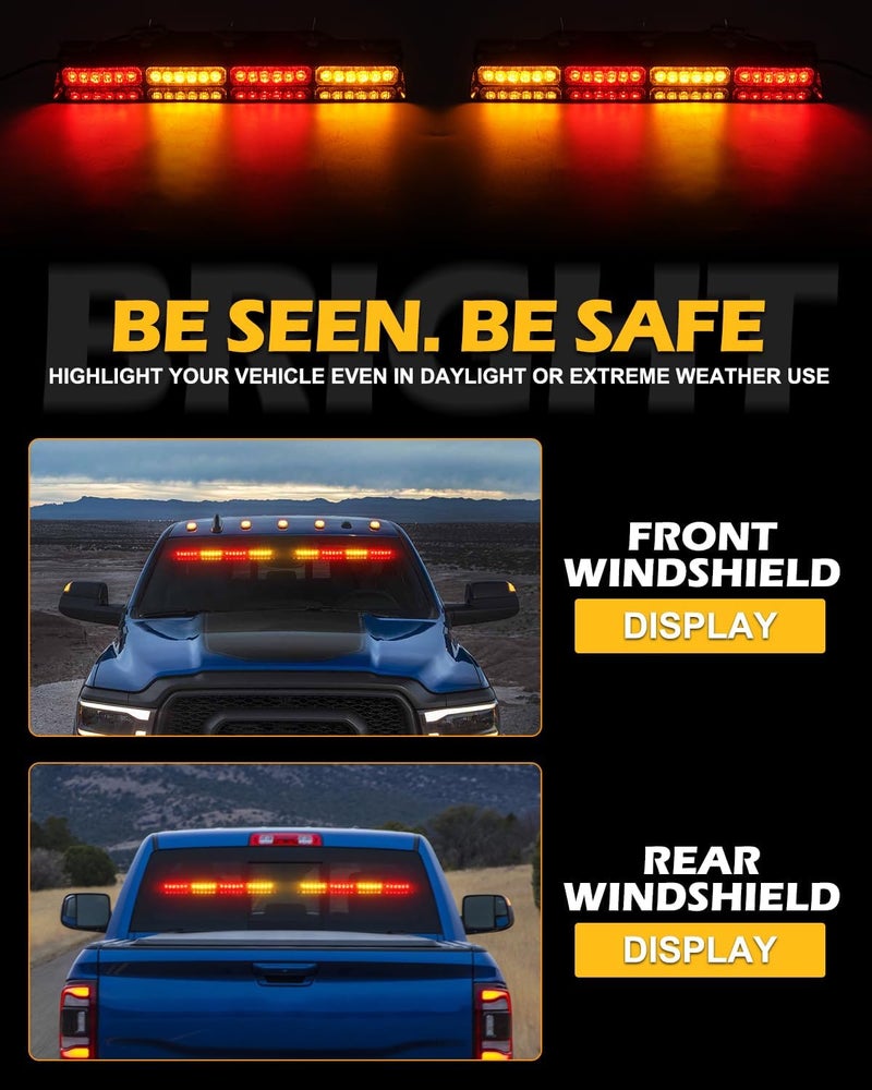 HLauto 604N Emergency Dash Strobe Lights: 2x16.8 inch Amber Red Security Light w/Take Down, 48 LED Safety Flashing Warning Hazard Interior Windshield Light Bar for Trucks Vehicles - Image 3